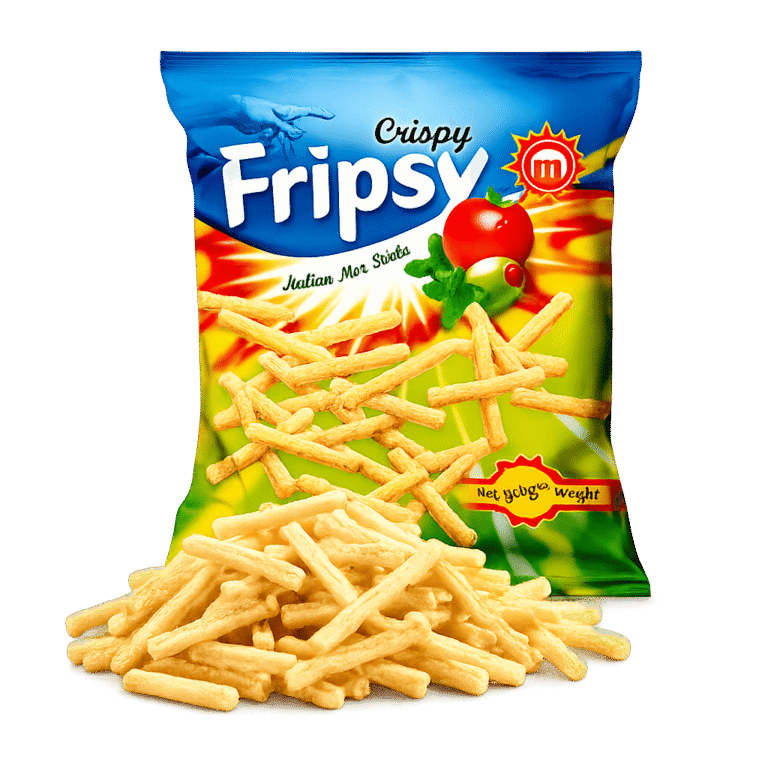 Асортимент снеків FRIPSY – Cheese, Chicken, BBQ, Pizza, Italian Mix та Sour Cream & Onion